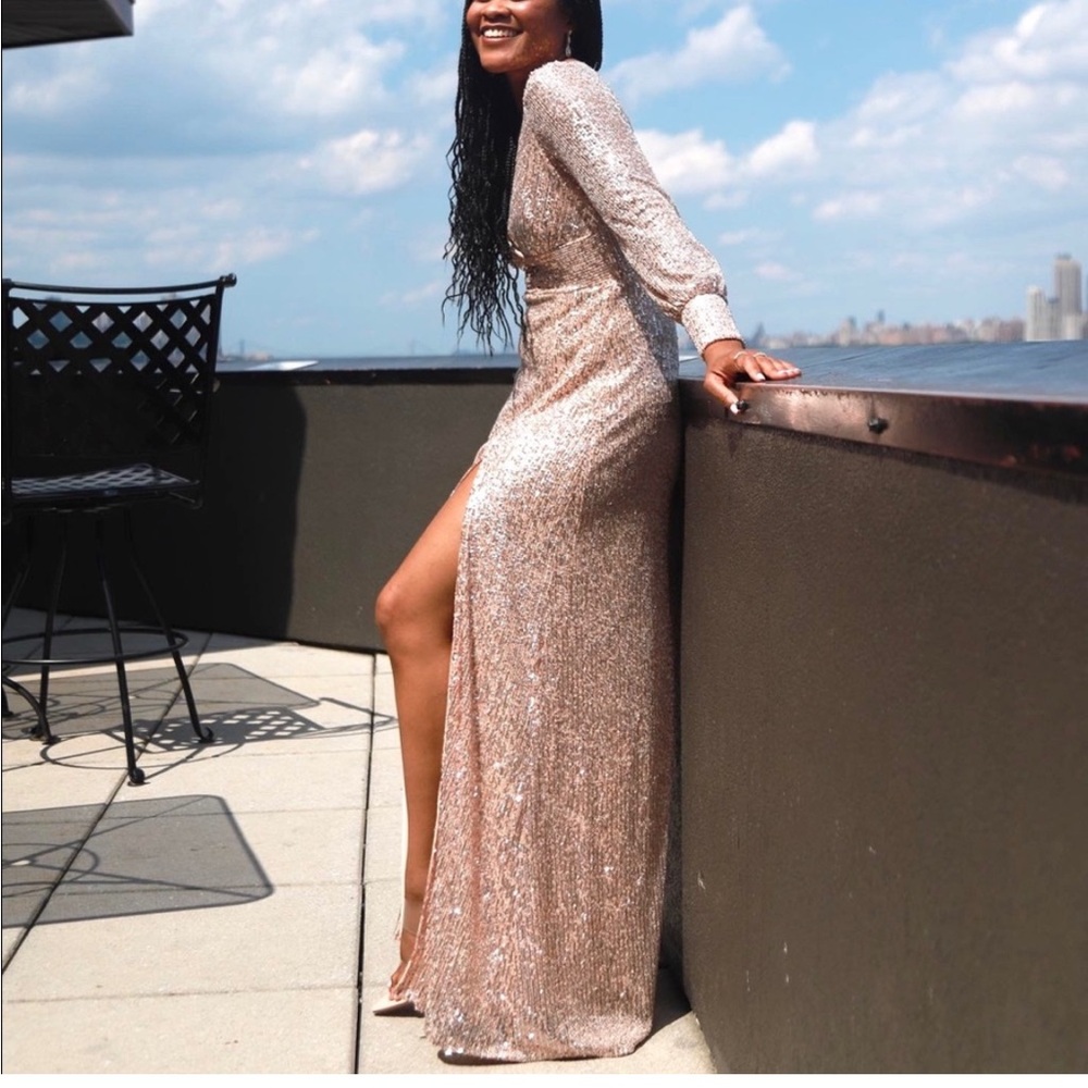Emerald Sundae Rose Gold Sequin Maxi Dress XL - Picture 11 of 15